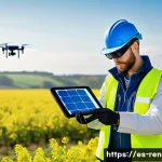 신재생에너지발전설비 현장 업무에서의 꿀팁 - A professional renewable energy technician wearing ergonomic safety gear including a helmet, gloves,...