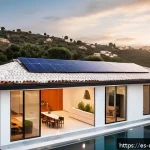 신재생에너지발전설비와 에너지효율 관리 - A modern urban rooftop featuring sleek, semi-translucent solar panels integrated seamlessly into a c...