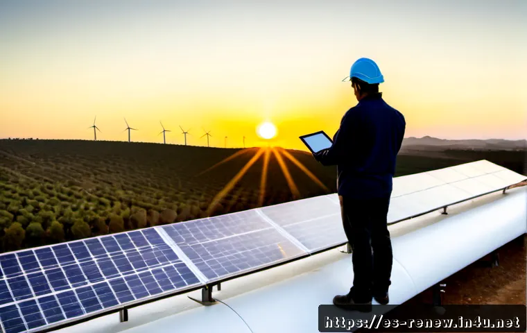 신재생에너지발전설비 업계 트렌드 분석 - Photorealistic wide-angle view of a modern renewable energy facility in southern Spain, long rows of...